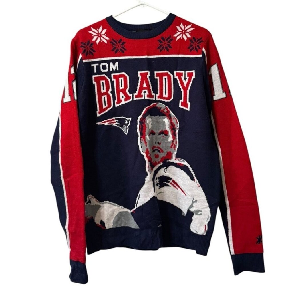 Tom Brady New England Patriots NFL Christmas Sweater Size Medium Knit Holiday
